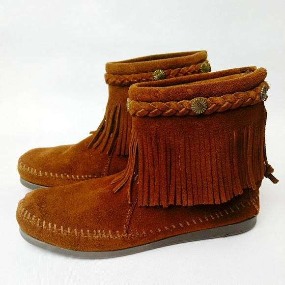 Minnetonka Shoes - Minnetonka Suede Fringe Moccasin Ankle Booties 6